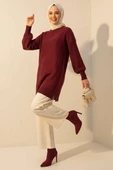 Damla Kabartmalı Yumoş Triko Tunik Bordo thumbnail 2