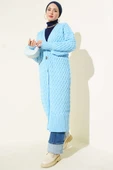 Boydan Düğmeli Sepet Örgü Uzun Hırka Gök Mavisi thumbnail 1