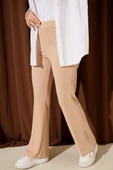İspanyol Paça Bel Lastikli Dabıl Pantolon Latte thumbnail 2