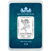 Sevgi Gülü Temalı 999 Ayar Gümüş ile Tasarlanmış Hediyeye Özel 5 Gram Gümüş Külçesi-716 thumbnail 1