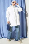 Kol Ribanalı Kapüşonlu Buklet Kap Ekru thumbnail 2