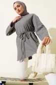 Geniş Kollu Fitilli Kaşe Tunik Gri thumbnail 1