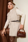 Kürklü Kemerli Yelek Bej thumbnail 1