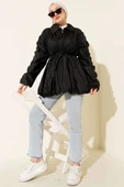 Kol Büzgülü Fermuarlı Trençkot Siyah thumbnail 2