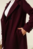 Kruvaze Yaka Kuşak Detaylı Kısa Kaşe Kaban Bordo thumbnail 4