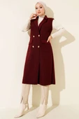 Düğmeli Uzun Buklet Yelek Bordo thumbnail 2