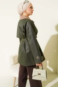 Kadife Yaka Kuşaklı Trençkot Haki thumbnail 3
