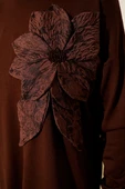Büyük Çiçek Desenli Triko Tunik Kahve thumbnail 4