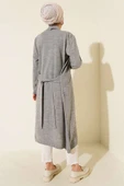 Yandan Dikişli Bağcıklı Hırka Gri thumbnail 3