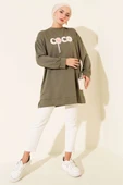 Loyşa Coco Yazı Süslemeli Tunik Haki thumbnail 2