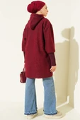 Kol Ribanalı Kapüşonlu Buklet Kap Bordo thumbnail 3