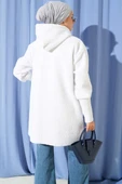 Kol Ribanalı Kapüşonlu Buklet Kap Ekru thumbnail 3