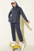 Yaka Çıtçıtlı Kapüşonlu İkili Takım Füme thumbnail 1