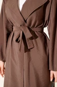 Kruvaze Yaka Balon Kol Kuşaklı Trençkot Kahve thumbnail 4