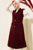 Düğmeli Uzun Buklet Yelek Bordo thumbnail 1