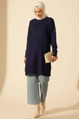 Damla Kabartmalı Yumoş Triko Tunik Lacivert thumbnail 2