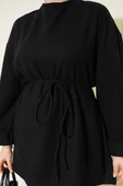 İp Bağlamalı Fitilli Kaşe Tunik Siyah thumbnail 4