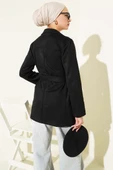 Düğmeli Kuşaklı Süet Ceket Siyah thumbnail 3
