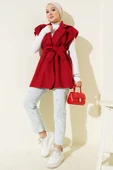 Kruvaze Yaka Kuşaklı Buklet Yelek Kırmızı thumbnail 2