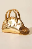 Fermuarlı Oval Mini El Çanta Gold thumbnail 1