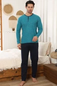 Yatay Çizgili Düğme Detaylı Erkek Pijama Takımı Petrol thumbnail 1