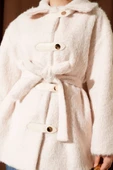 Deri Çıtçıtlı Sakallı Kuşaklı Ceket Ekru thumbnail 4