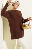 Basic Sakallı Yumoş Triko Tunik Kahve thumbnail 1