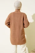 Şal Yaka Pirinç Örgü Triko Hırka Latte thumbnail 3