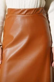 Bel Lastikli Kloş Basic Deri Etek Taba thumbnail 4