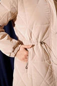 Kapüşonlu Baklava Kapitone Uzun Mont Bej thumbnail 4