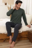 Arma Detaylı Uzun Kollu Erkek Pijama Takımı Haki thumbnail 1