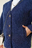 Gold Düğmeli Keçe Kısa Ceket Lacivert thumbnail 4