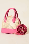 Oval Hasır Detaylı Çanta Fusya thumbnail 1