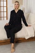 Kiraz Baskılı Süet Pijama Takımı Siyah thumbnail 1