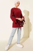 Bilek İpli Fitilli Kaşe Tunik Bordo thumbnail 2