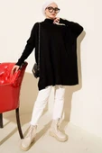 Kol Ribanalı Oversize Triko Tunik Siyah thumbnail 2