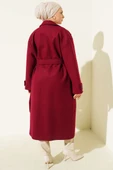 İki Düğmeli Kruvaze Yaka Kaşe Kaban Bordo thumbnail 3