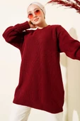 Kol Düğme Detaylı Triko Tunik Bordo thumbnail 1