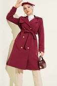 Tek Omuz Apoletli Kruvaze Trençkot Bordo thumbnail 2
