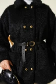 Gold Düğmeli Sakallı Kemerli Ceket Siyah thumbnail 4