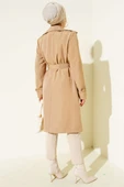 Tek Omuz Apoletli Kruvaze Trençkot Latte thumbnail 3