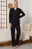 Kiraz Baskılı Süet Pijama Takımı Siyah thumbnail 2