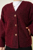 Gold Düğmeli Keçe Kısa Ceket Bordo thumbnail 4