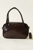 Mini Fermuarlı Rugan El Çantası Acı Kahve thumbnail 2