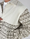 Etnik Desen Detaylı Kahve Erkek Ceket COC1077 thumbnail 4