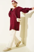 Kare Desenli Yumoş Triko Tunik Bordo thumbnail 2