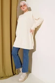 Kol Düğme Detaylı Triko Tunik Krem thumbnail 2