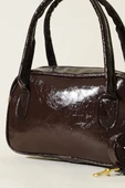 Mini Fermuarlı Rugan El Çantası Acı Kahve thumbnail 3
