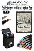 A5 Eskiz Defteri 50 Yaprak 100 gr 1 Adet 24 Renk Marker Kalem Çift Taraflı Touch Çift Uçlu Eskiz Defteri Boya Seti thumbnail 1