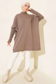 Kol Ribanalı Oversize Triko Tunik Vizon thumbnail 2